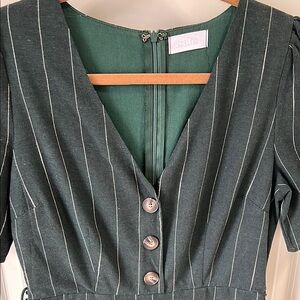 Forest Green V-Neck Buttoned Jumpsuit for Work